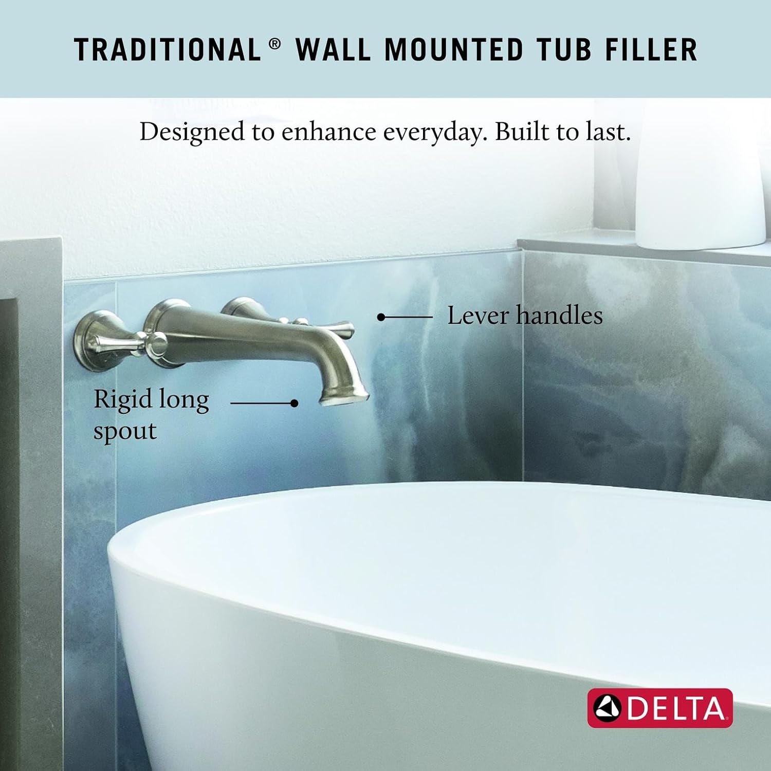 Delta Wall Mount Bathroom Faucet 3 Hole, Brushed Nickel Bathroom Sink Faucet for Vanity, Stainless T5797-SSWL (Valve Not Included)