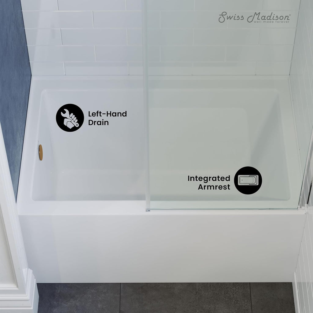 Voltaire 48' x 30' Left-Hand Drain Alcove Integrated Armrest Bathtub with Apron