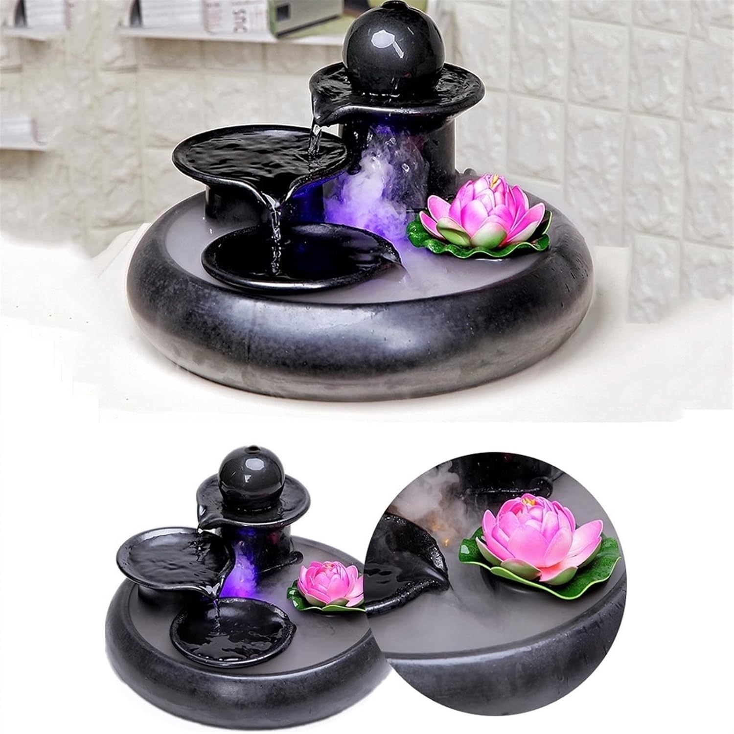 HIHELO Tabletop Fountain Running Water Desktop Decoration Creative Fountain Humidifier Living Room Ceramic Home Office Desktop Decoration Indoor Fountain (Color : Brass)