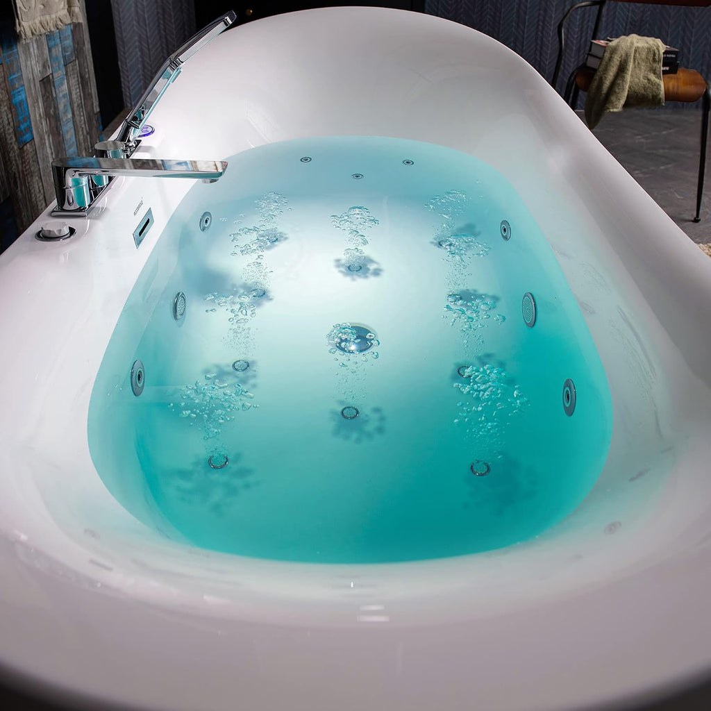 WOODBRIDGE 72' x 35-3/8' Whirlpool Water Jetted and Air Bubble Freestanding Heated Soaking Combination Bathtub wirh LED control panel and Faucet, BJ400+F0041CH