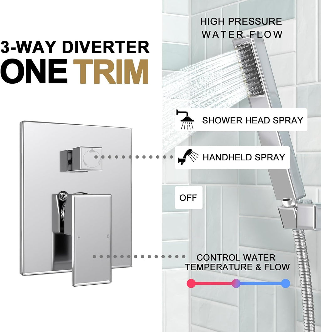 Lava Odoro 2-Setting Rainfall Shower Faucet Set and Bathroom Faucet Chrome, Gold Shower Sytem with Rough-in Valve, Chrome