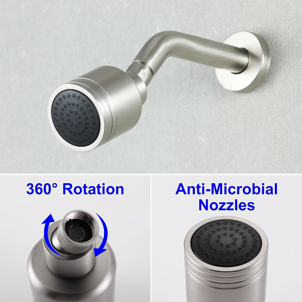 Wall Mounted Shower Faucet Set, Shower Fixtures Shower Mixer, Single Function Shower Trim Kit Pressure Balancing Shower System with Single Spray Detachable Clean Shower Head,Brushed