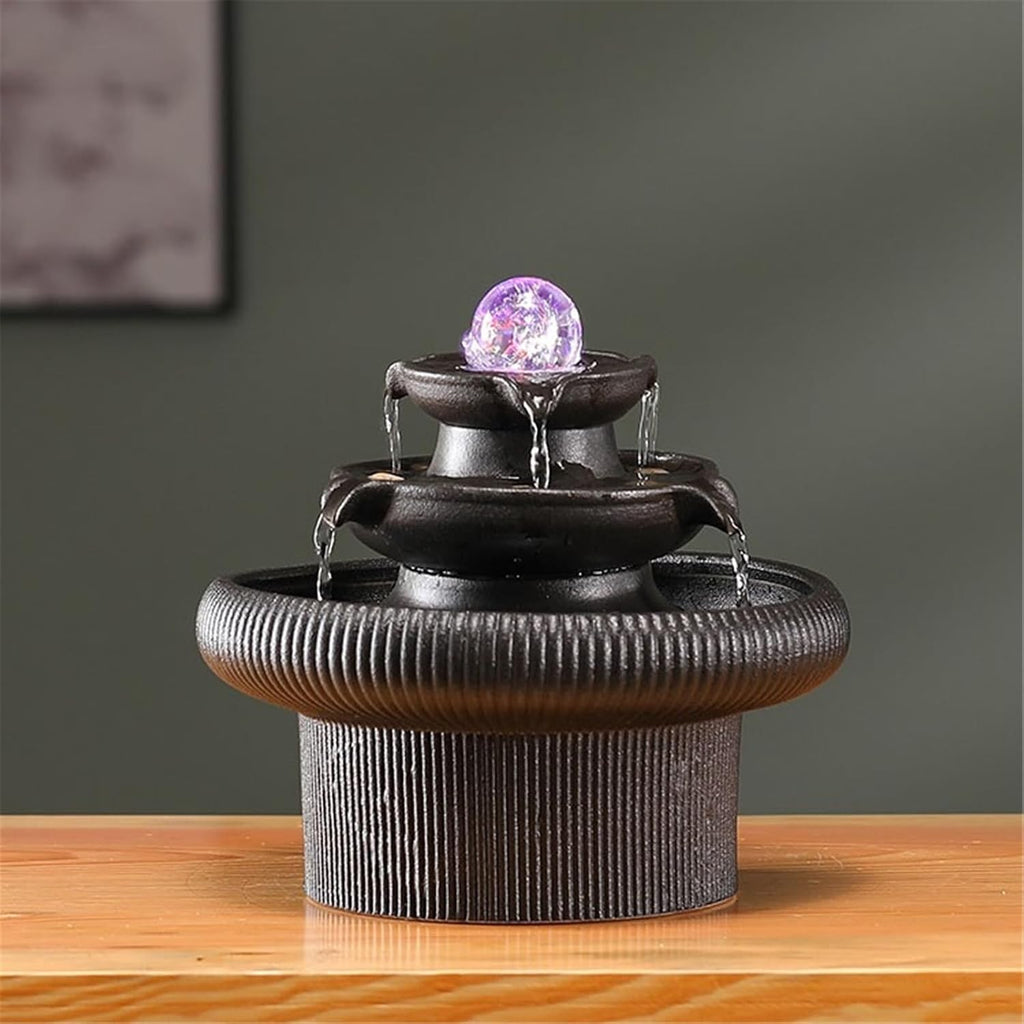 Tabletop Indoor Fountain Tabletop Fengshui Waterfall Office LED Lights Rolling Ball Decor