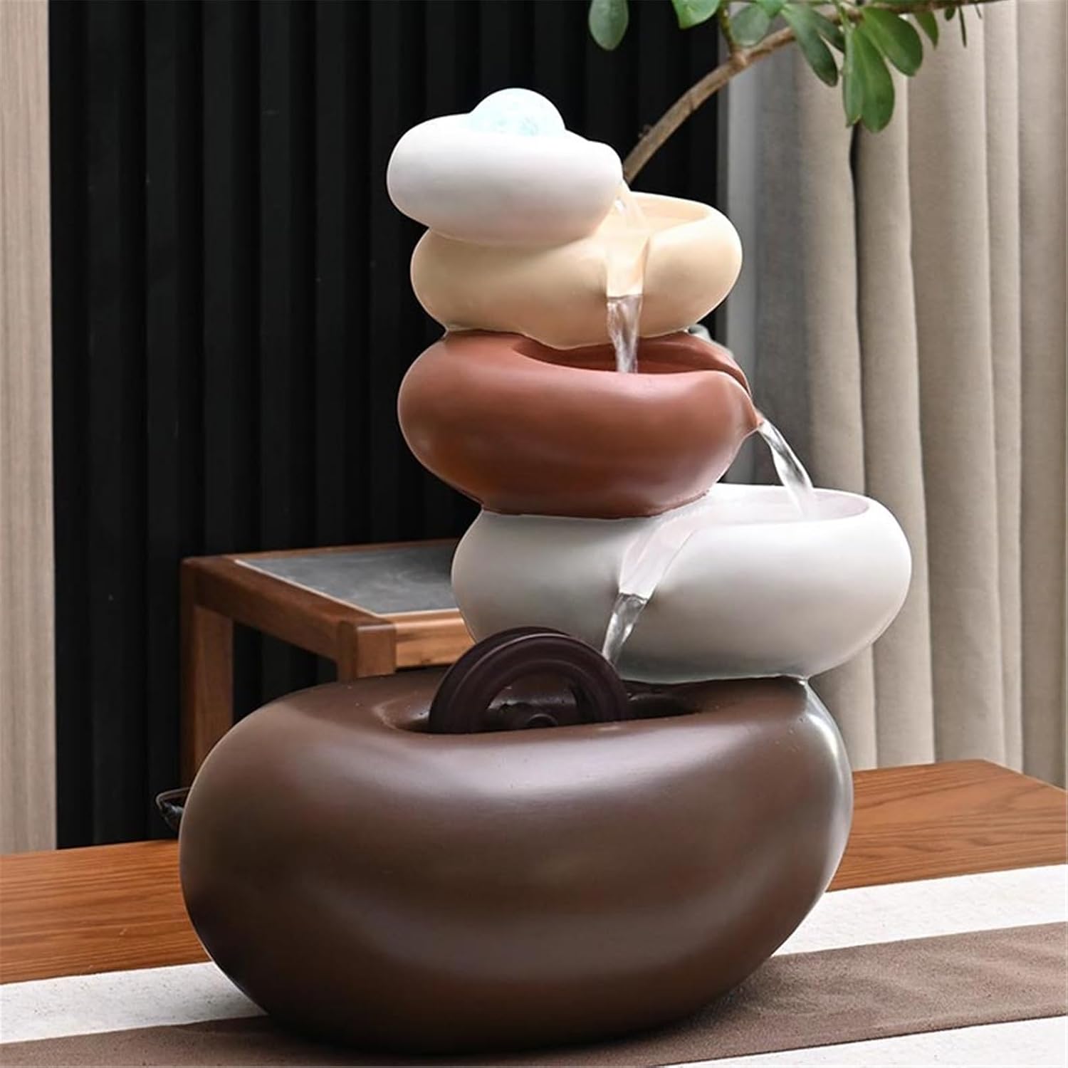 Tabletop Minimalism Tabletop Fountain Indoor Waterfall Meditation Like Layers of Rock Decor(Large)