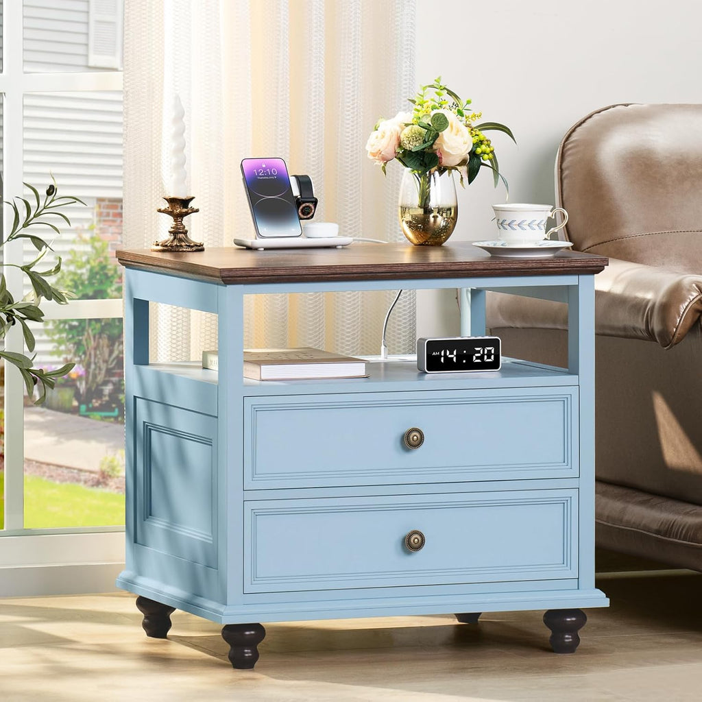 Joaxswe Farmhouse Furniture Set, Nightstands Set of 2 and 7 Drawers Dresser for Bedroom, 54 Inch Wide Wood Dresser and 24' Night Stands with Charging Station for Bedroom, Living Room, Hallway