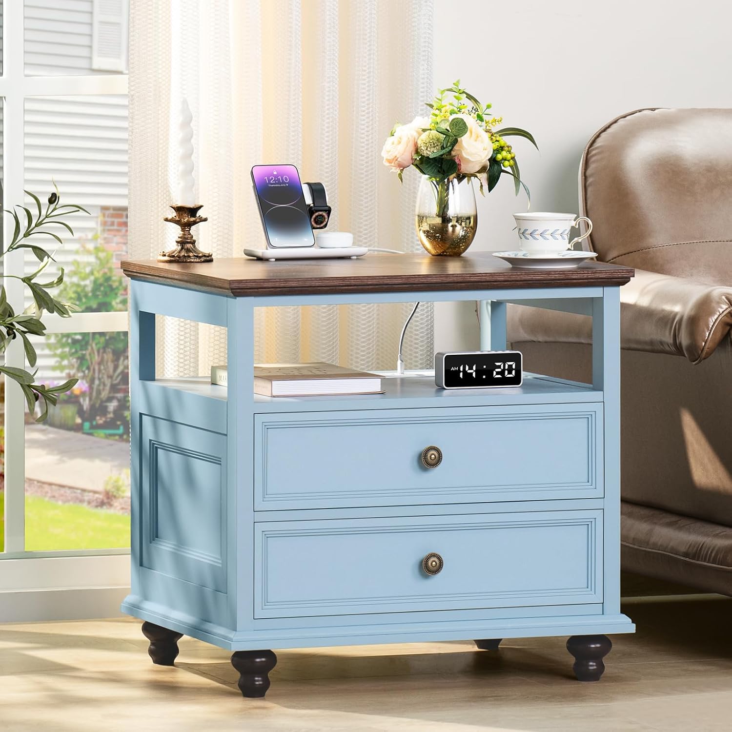 Joaxswe Farmhouse Furniture Set, Nightstands Set of 2 and 7 Drawers Dresser for Bedroom, 54 Inch Wide Wood Dresser and 24' Night Stands with Charging Station for Bedroom, Living Room, Hallway