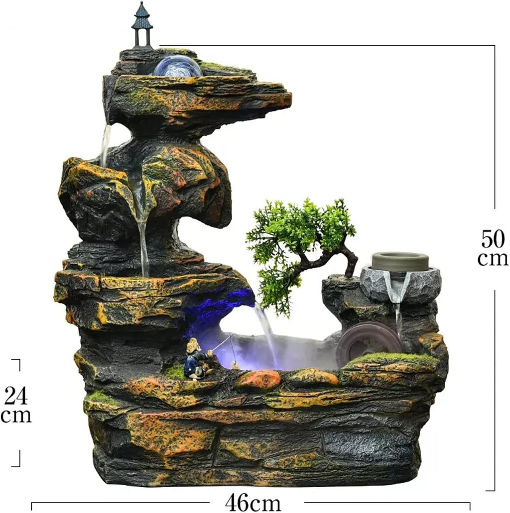 HIHELO Desktop Fountain Tabletop Fountain Rock Waterfall Fountain Resin Indoor Waterfall Fountain Tabletop Fountain with Crystal Ball and Automatic Water Pump Water Fountain Outdoor (Size : Large)