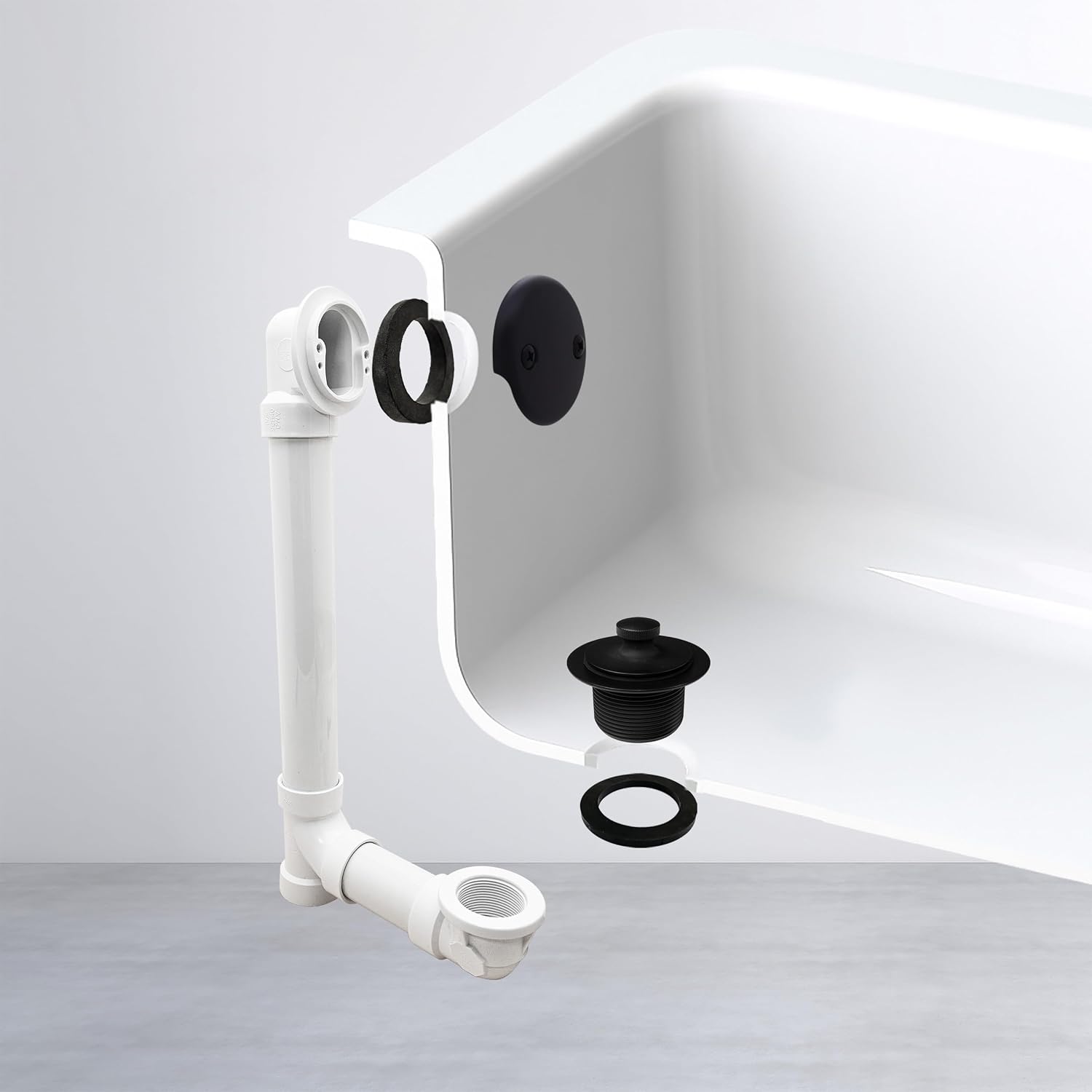 Westbrass D4972-12-62 1-1/2' Bath Waste & Overflow Assembly with Pull Drain Stopper and Two-Hole Faceplate Top Elbow - SCH. 40 PVC, Matte Black (12-Pack)