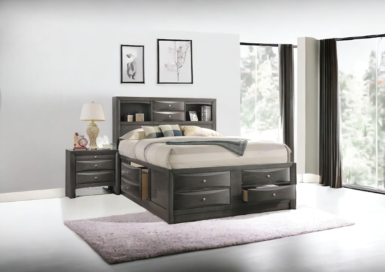 Acme Ireland Queen Wooden Captain's Bed with Storage Drawers in Gray Oak