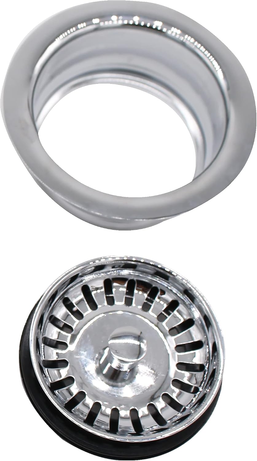 Westbrass CO2165S-26 COMBO PACK 3-1/2' Post Style Large Kitchen Sink Basket Strainer and Waste Disposal Drain Flange with Basket Strainer, Polished Chrome