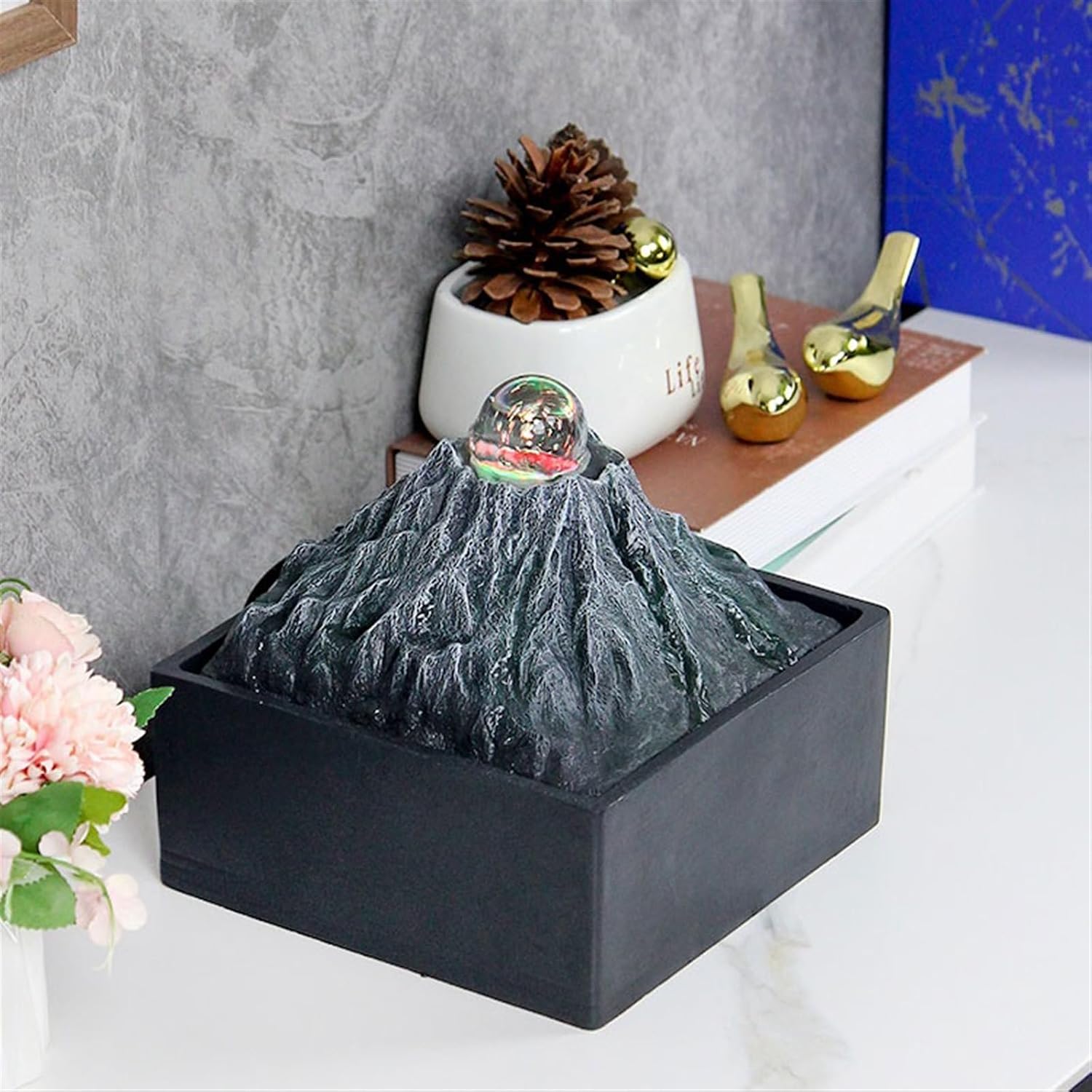 GLigeT Tabletop Fountain Office Transit Ball Rockery Fountain Fortune Desktop Creative Simplicity Feng Shui Ball Fountain Ornaments Water Fountain Decor
