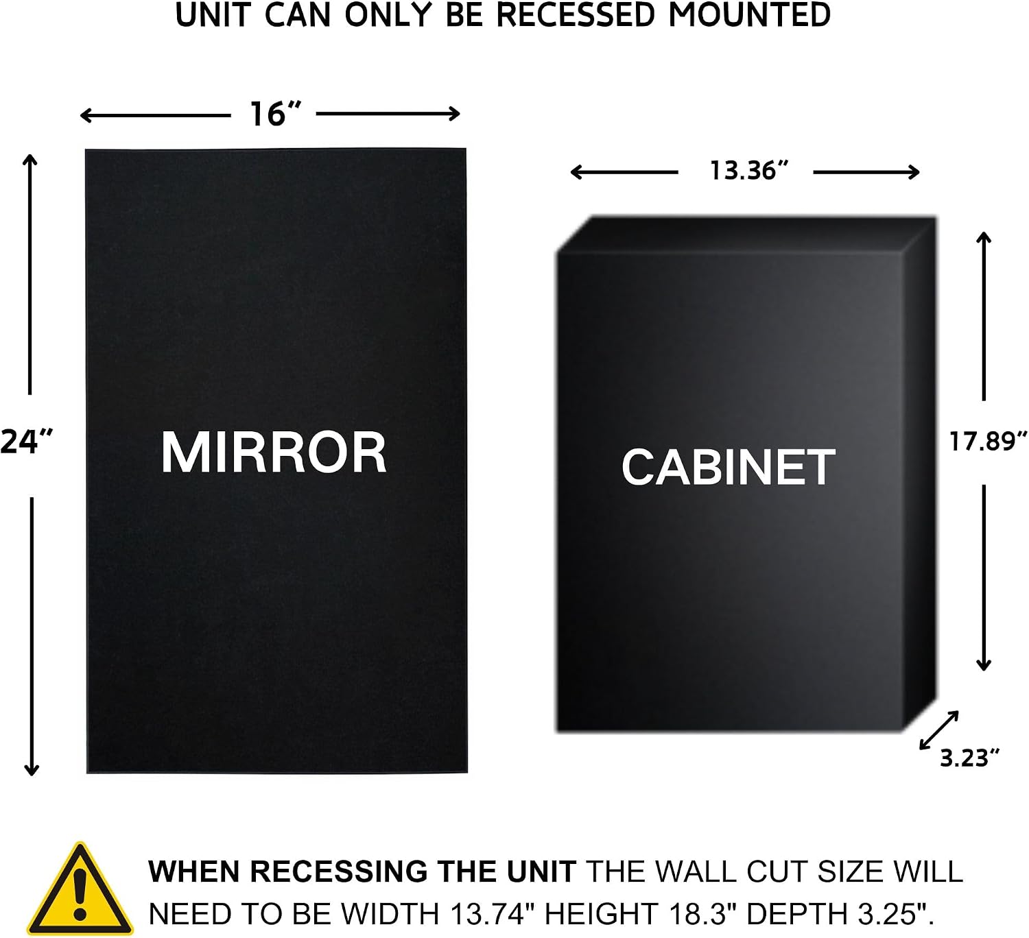TEHOME Chrome Recessed Bathroom Medicine Cabinet with Mirror Squared Cornered Rectangle Metal Framed Medicine Cabinet with Beveled Mirror 16x24''
