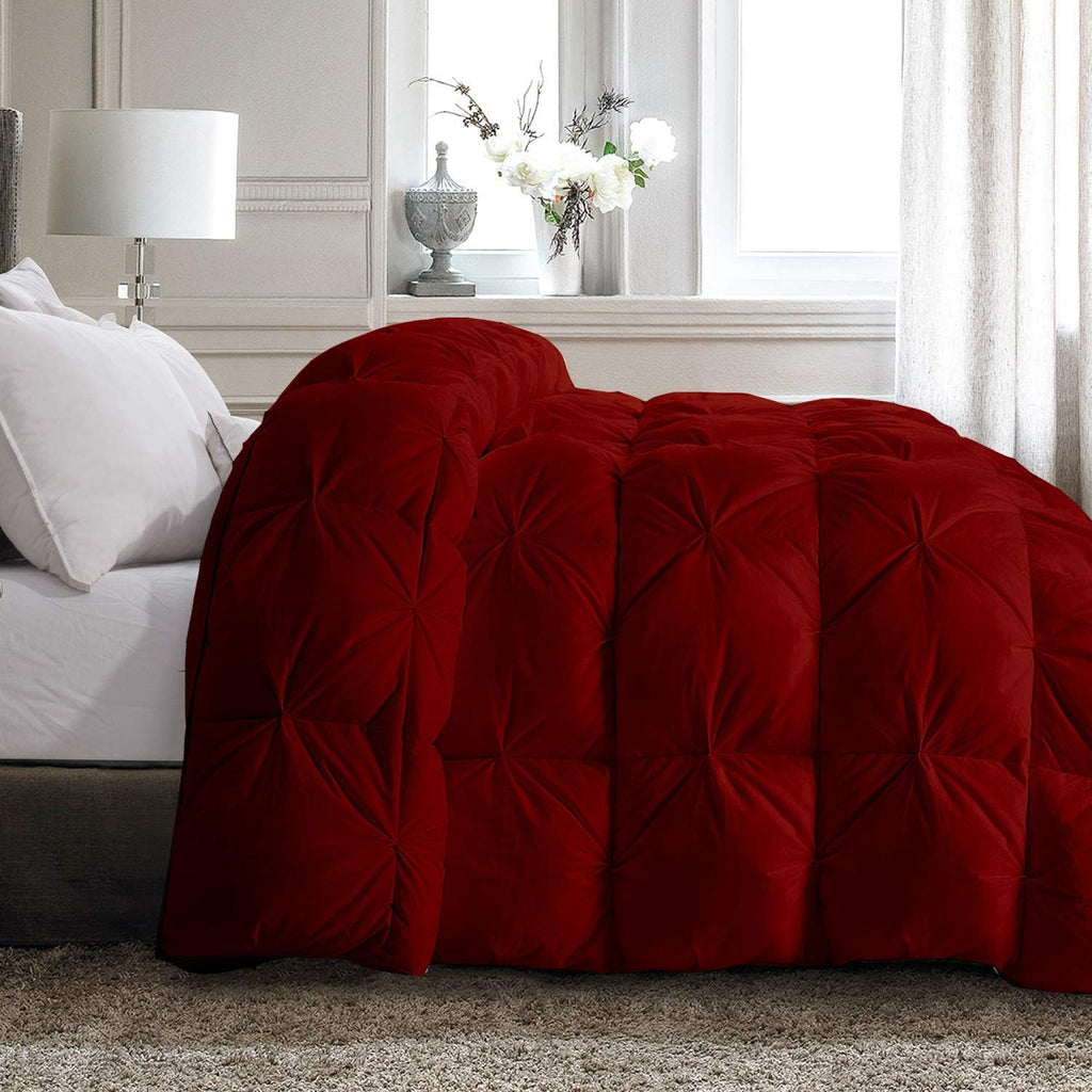 Pinch Pleated Burgundy 5 Piece Soft 500 GSM California Queen Size Comforter Set (Comforter + 4 Pillowcases) 1000 Series Egyptian Cotton Comforter Set