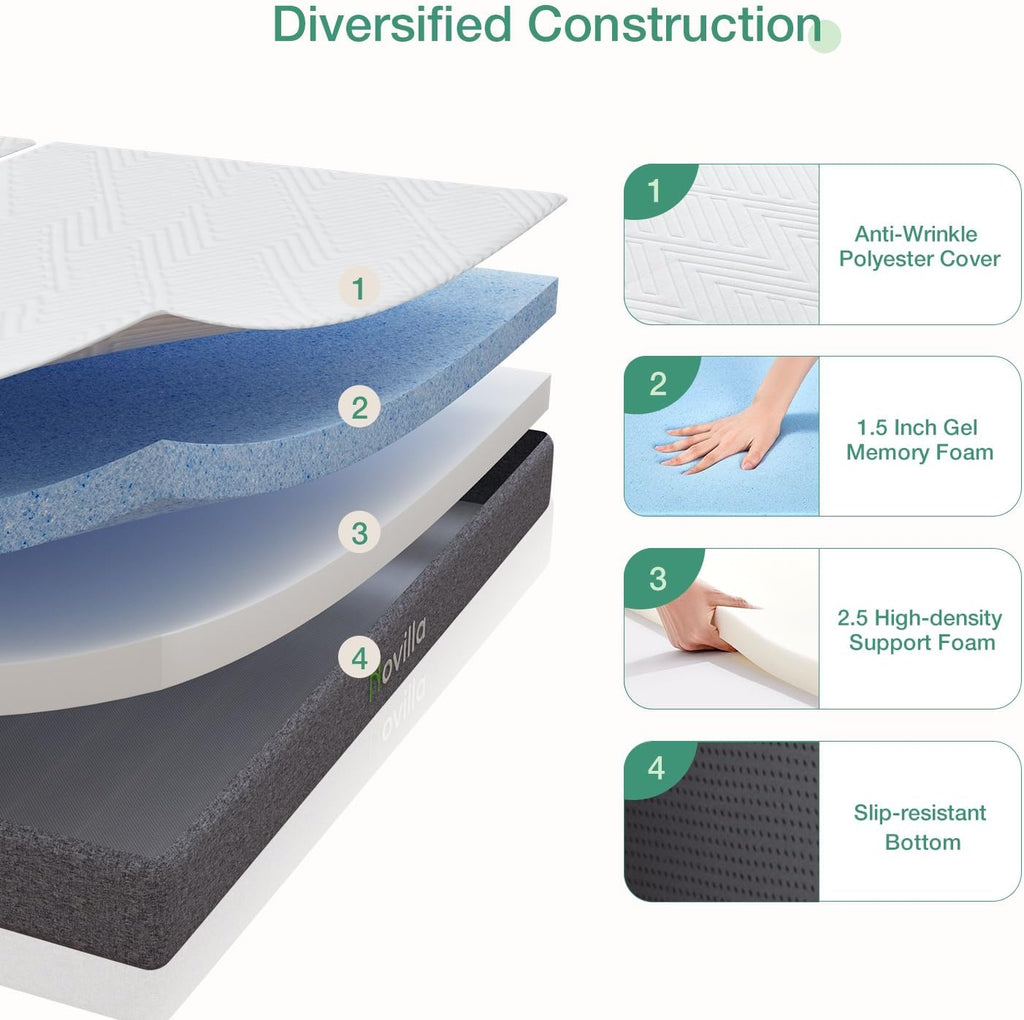 Novilla Folding Mattress Queen, 4 Inch Cozy Gel Foam Fodable