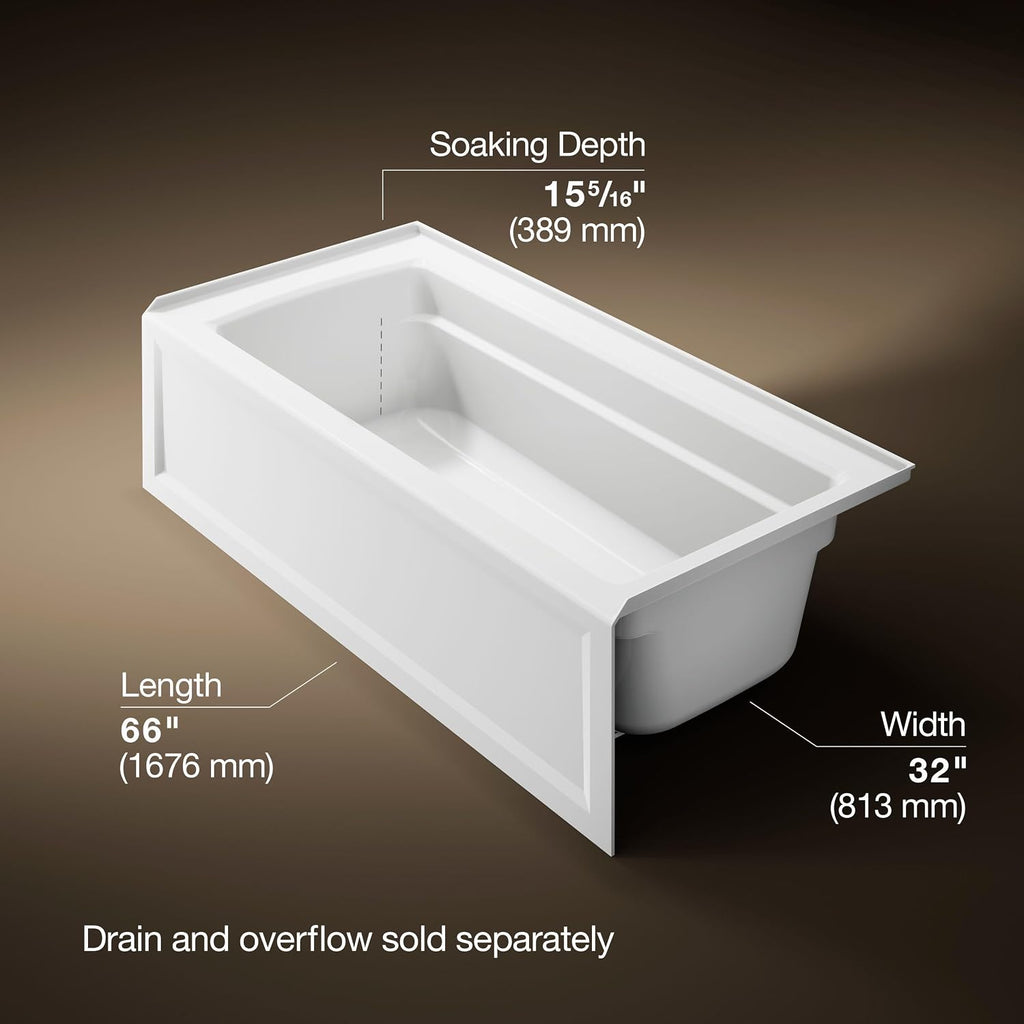 Kohler 1948-RA-0 Archer® 66' x 32' alcove bath, right drain, White