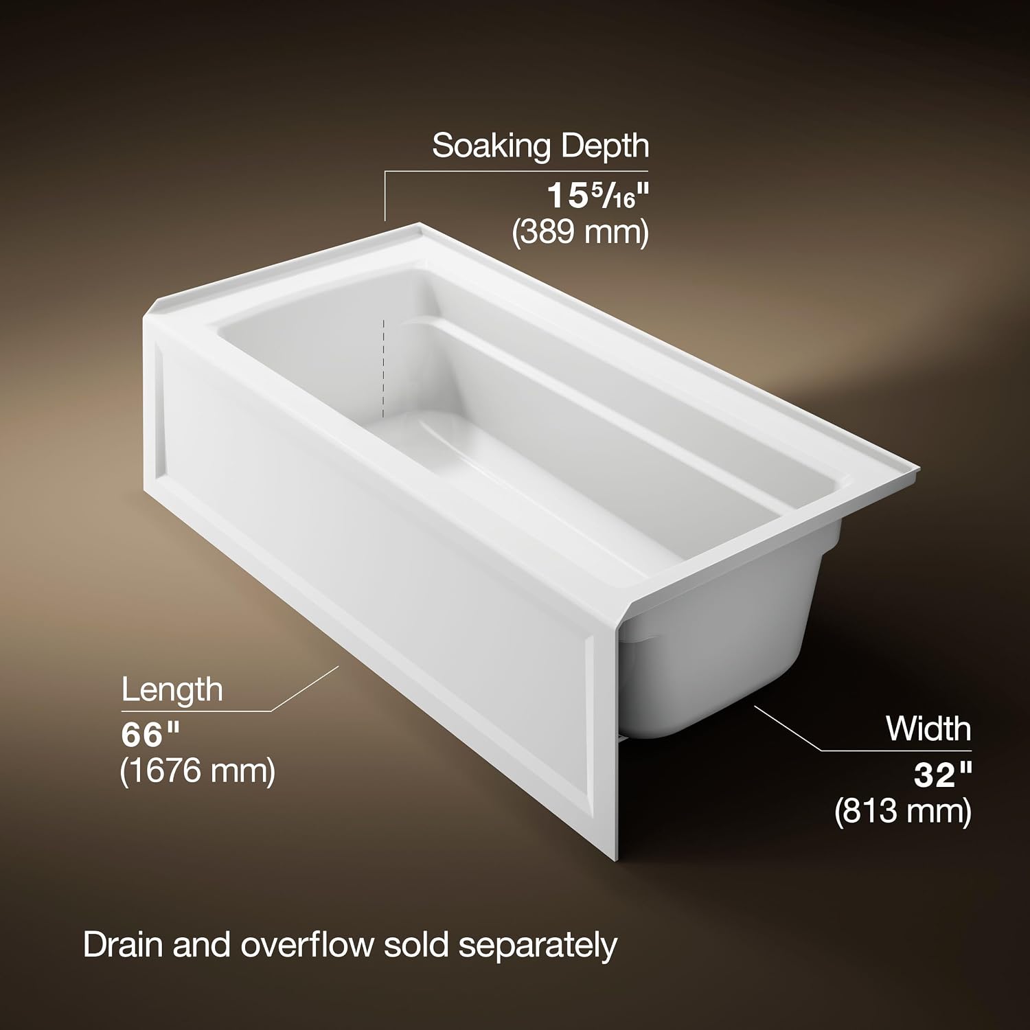 Kohler 1948-RA-0 Archer® 66' x 32' alcove bath, right drain, White