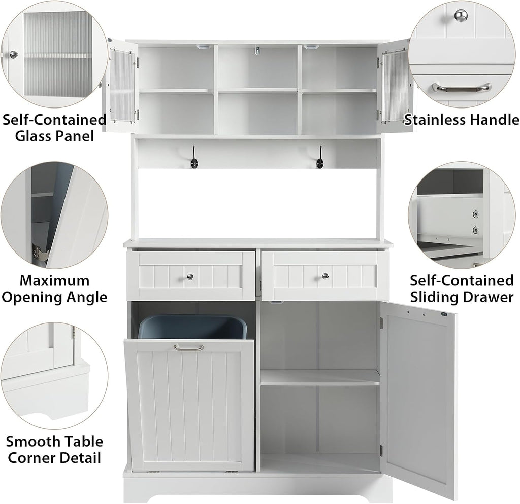 Tilt Out Trash Cabinet,Storage Cabinet,Two Solid Wood Hideaway Trash Holder Drawers,Wooden Freestanding Recycling Cabinets,Trash Can for Kitchen,White