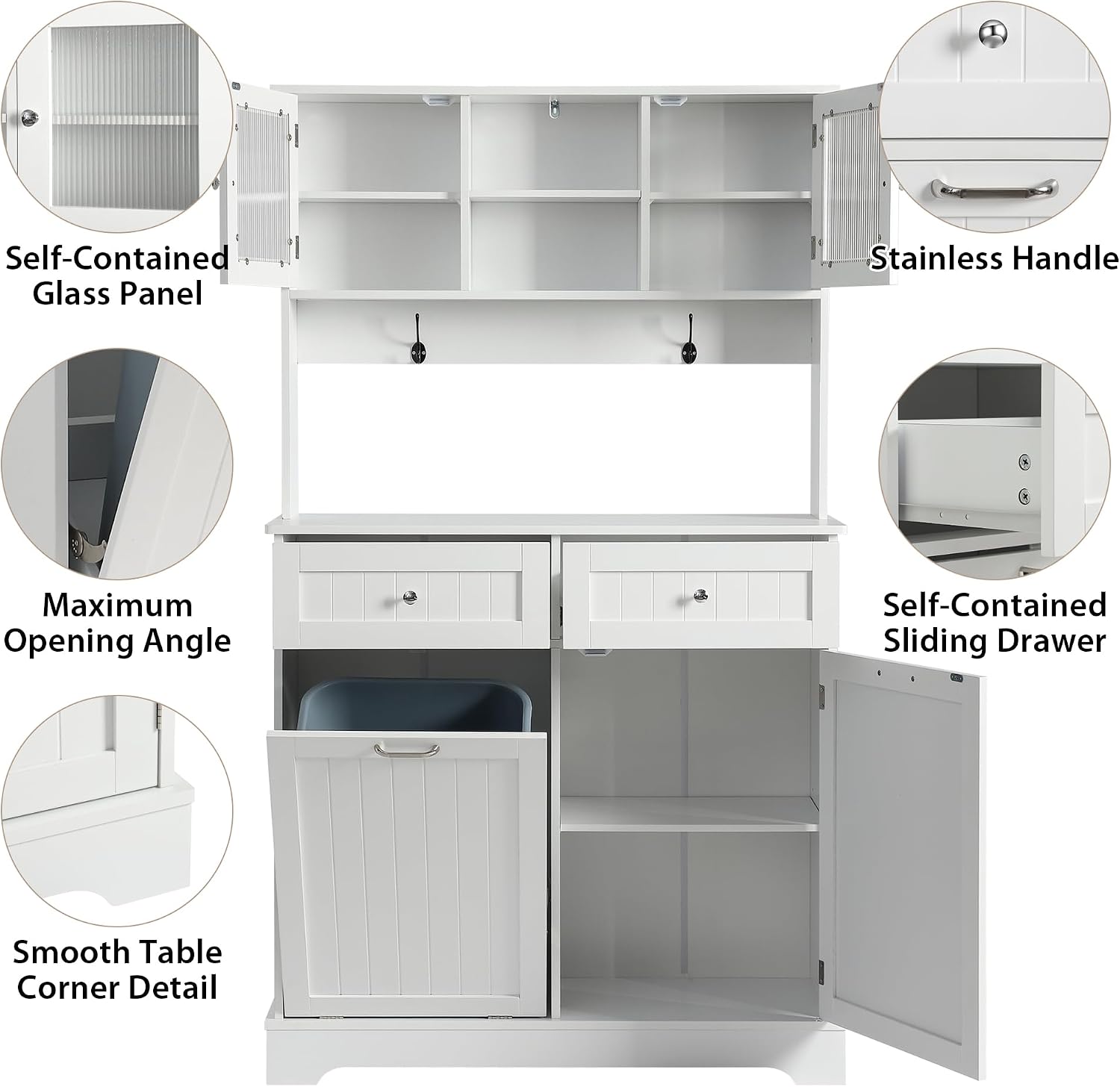 Tilt Out Trash Cabinet,Storage Cabinet,Two Solid Wood Hideaway Trash Holder Drawers,Wooden Freestanding Recycling Cabinets,Trash Can for Kitchen,White