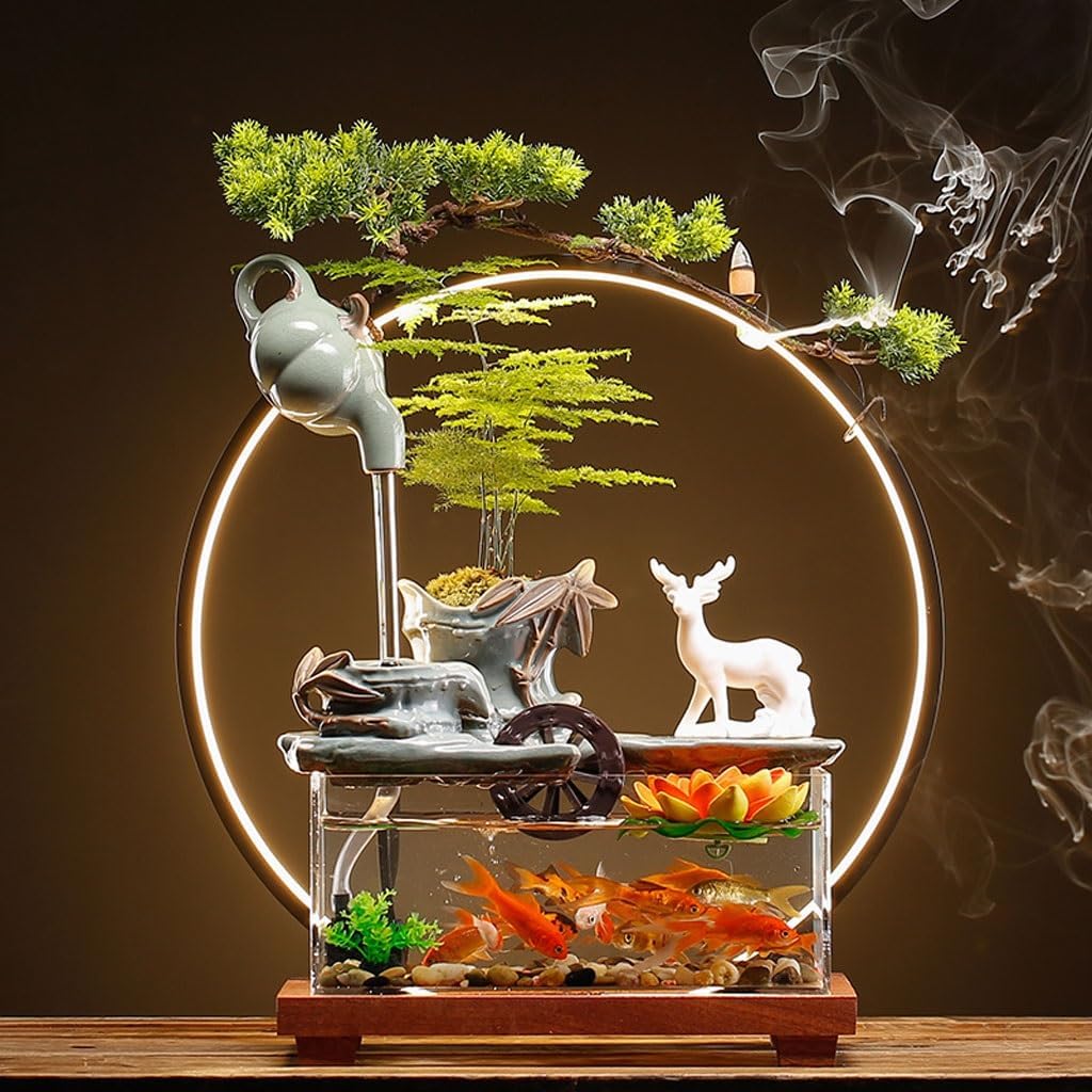 GUERNSEY Tabletop Fountain Tabletop Fountains Creative Simple Water Ornaments Desktop Ceramic Fountain Home Living Room Circulating Water Glass Fish Tank Ornaments Indoor Fountain
