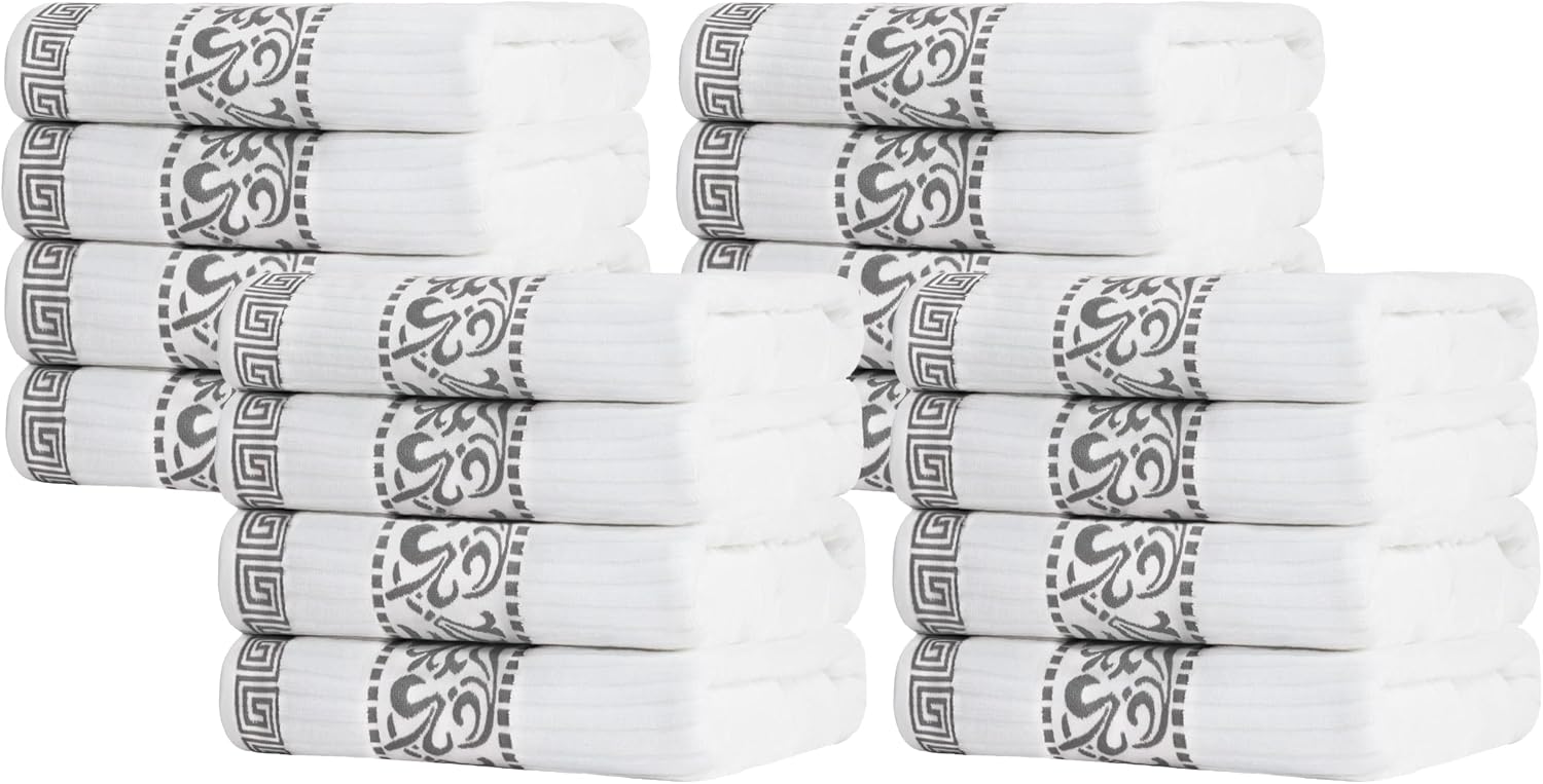Superior Bath Towel Set, Greek/Floral Decor for Bathroom, Guest Bath, Spa, Resort, Home Essentials, Absorbent Cotton, Adults and Kids, Fast Drying Towels, Athens Collection, Grey (Pack of 16)