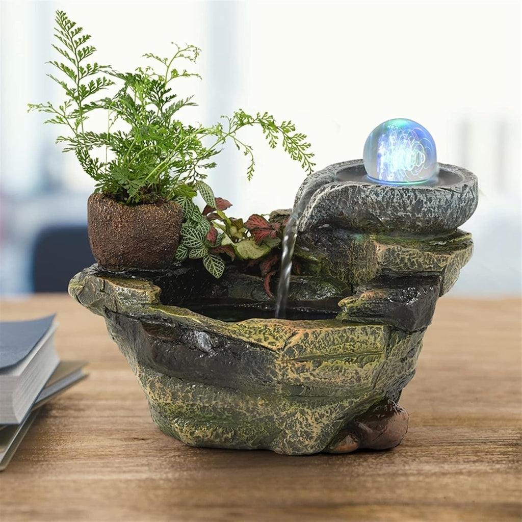 HIHELO Tabletop Fountain Desktop Fountain Rockery Flowing Water Fountain Ornaments Office Micro Landscape Tea Table Top Bonsai Interior Decoration Indoor Fountain