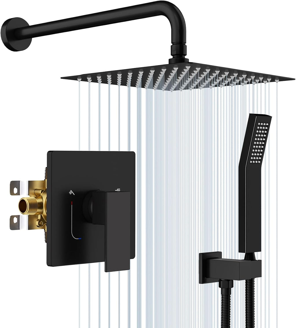 EMBATHER Shower System,10'Shower Faucet Set with Rain Shower Head and Handheld Spray Combo,Included Valve and Trim Kit,Mattle Black