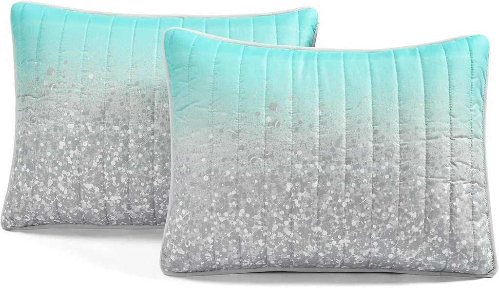Lush Decor Glitter Ombre Metallic Print 5 Piece Comforter Set, Full/Queen, Aqua & Gray
