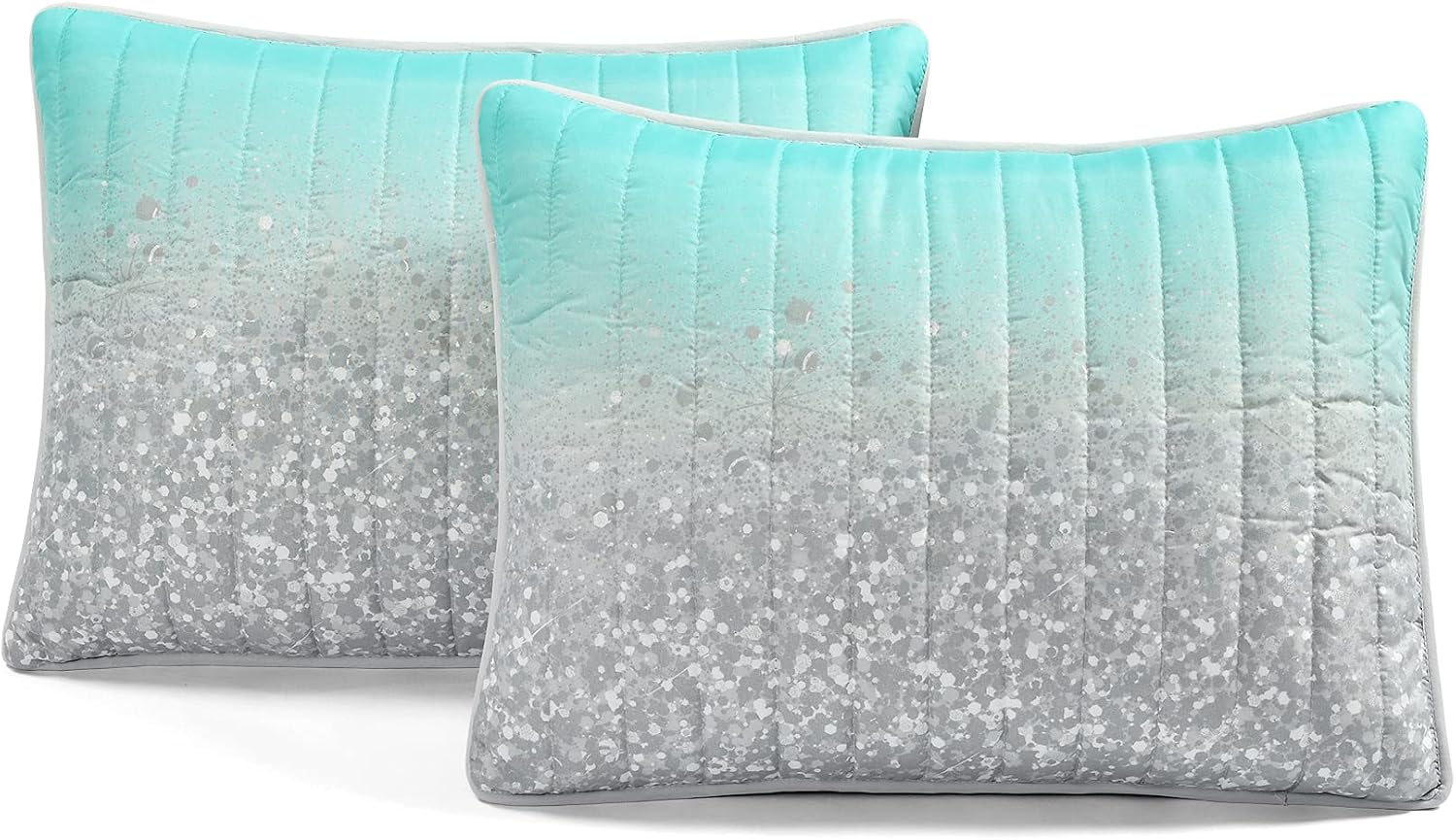Lush Decor Glitter Ombre Metallic Print 5 Piece Comforter Set, Full/Queen, Aqua & Gray