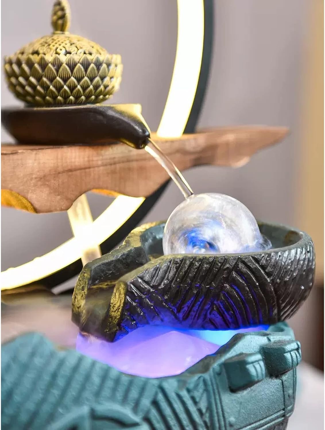 Water Fountain Indoor Indoor Fountain Tabletop Fountain with LED Lights and Rolling Ball Feng Shui Zen Waterfall Fountains Relaxation Water Feature Meditation Desktop Fountain for Home Office Decor Ta