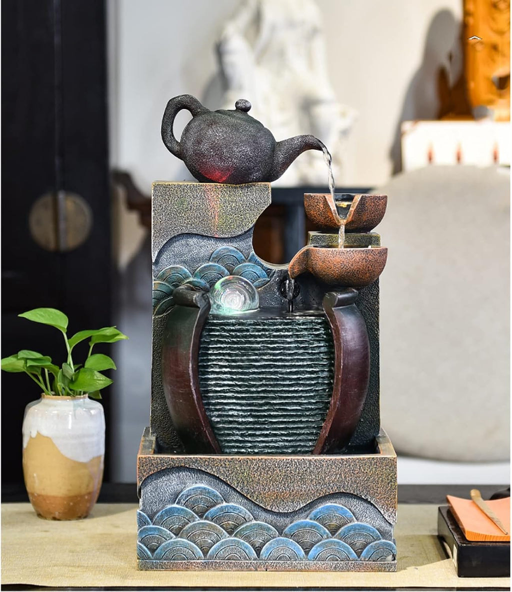 HIHELO Desktop Fountain Tabletop Fountain Resin Waterfall Tabletop Fountain Decoration Indoor Meditation Waterfall with Submersible Pump Water Fountain Outdoor