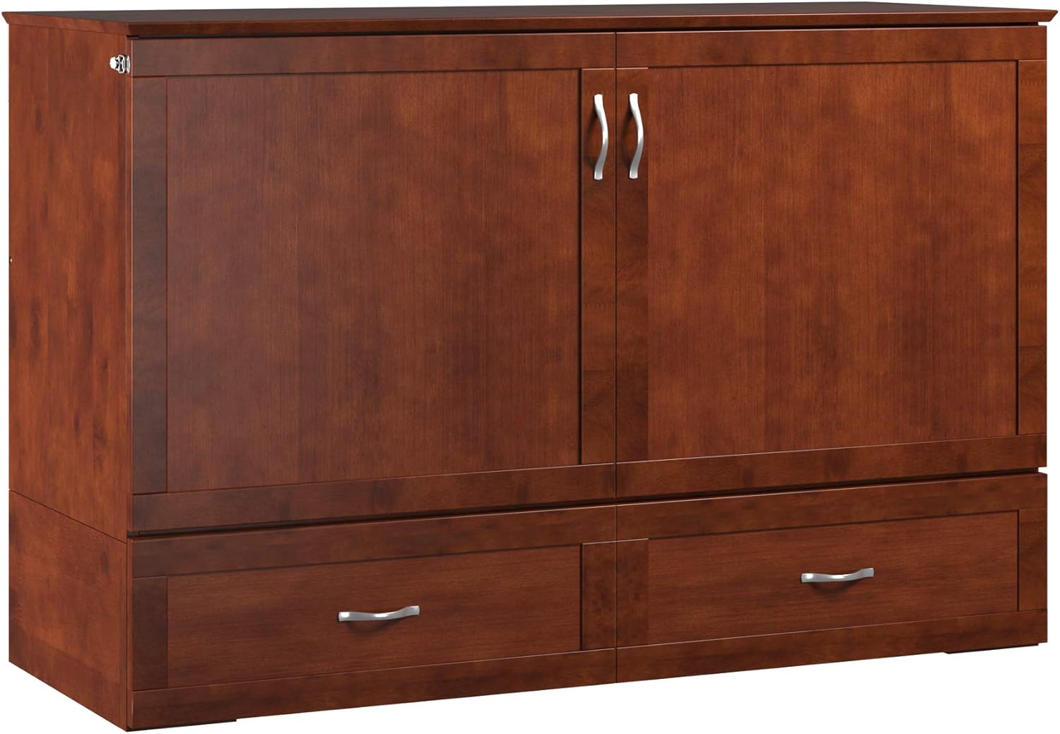 AFI Hamilton Queen Murphy Bed Chest with Mattress, Storage, and Built-in Charger in Walnut