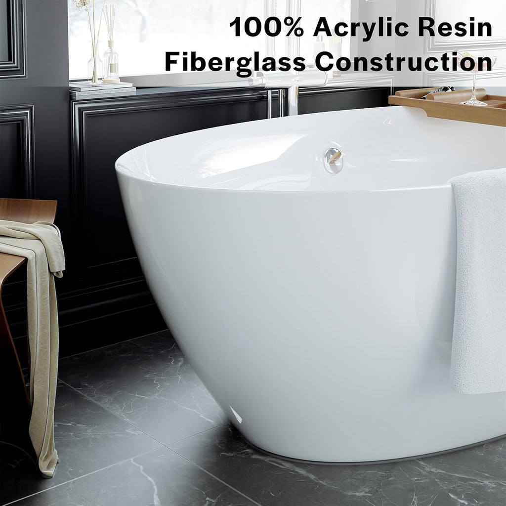 Empava Freestanding Bathtub, 71' Soaking Tub with Center Drain & Overflow – Acrylic Tub, Non-Slip Flat Bottom, Glossy White, cUPC Certified