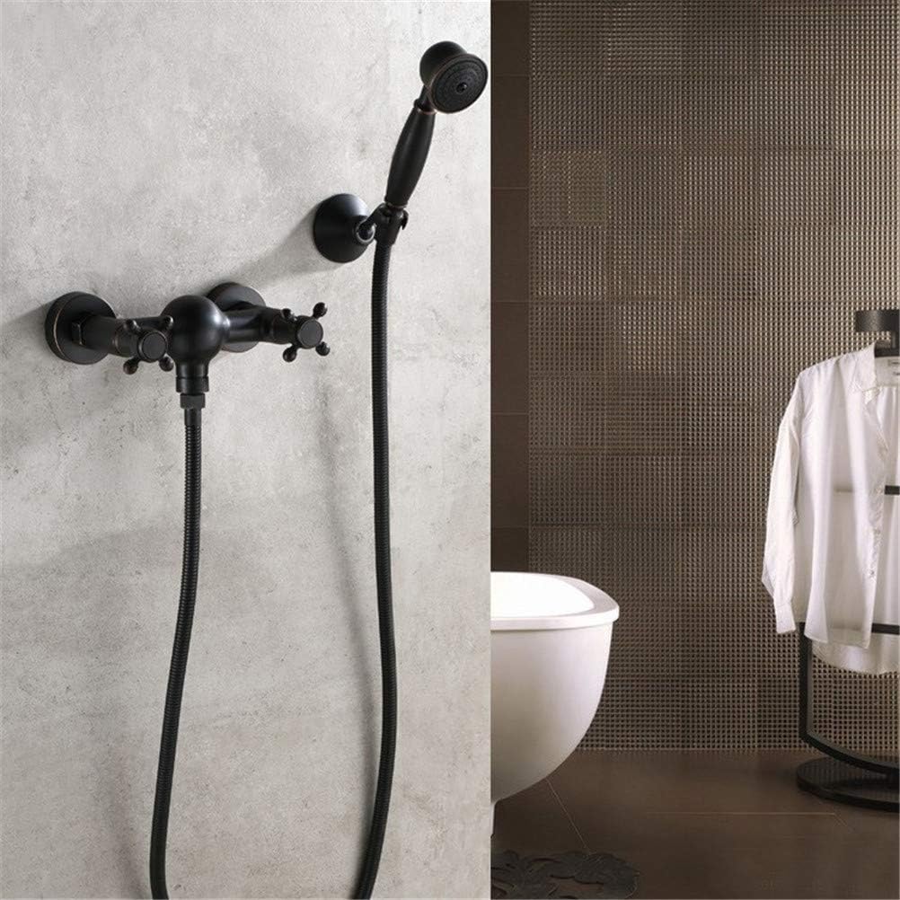Bathtub Faucet with Shower, Bathroom Tub Taps Wall Mounted Antique Brass Bathtub Faucet with Hand Shower Set Handheld Tub Shower Faucet System Mixer Set, Black