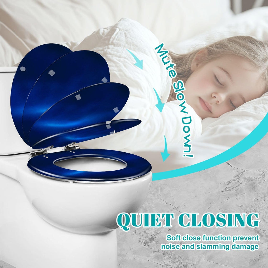 Round Toilet Seat Dark royal blue gradient mesh seamless bg overlay noisy texture Silk Resin Toilet Seat Slow Quiet Close Lid with Quick-Release Hinges Cover Bumpers Easy to Clean Install