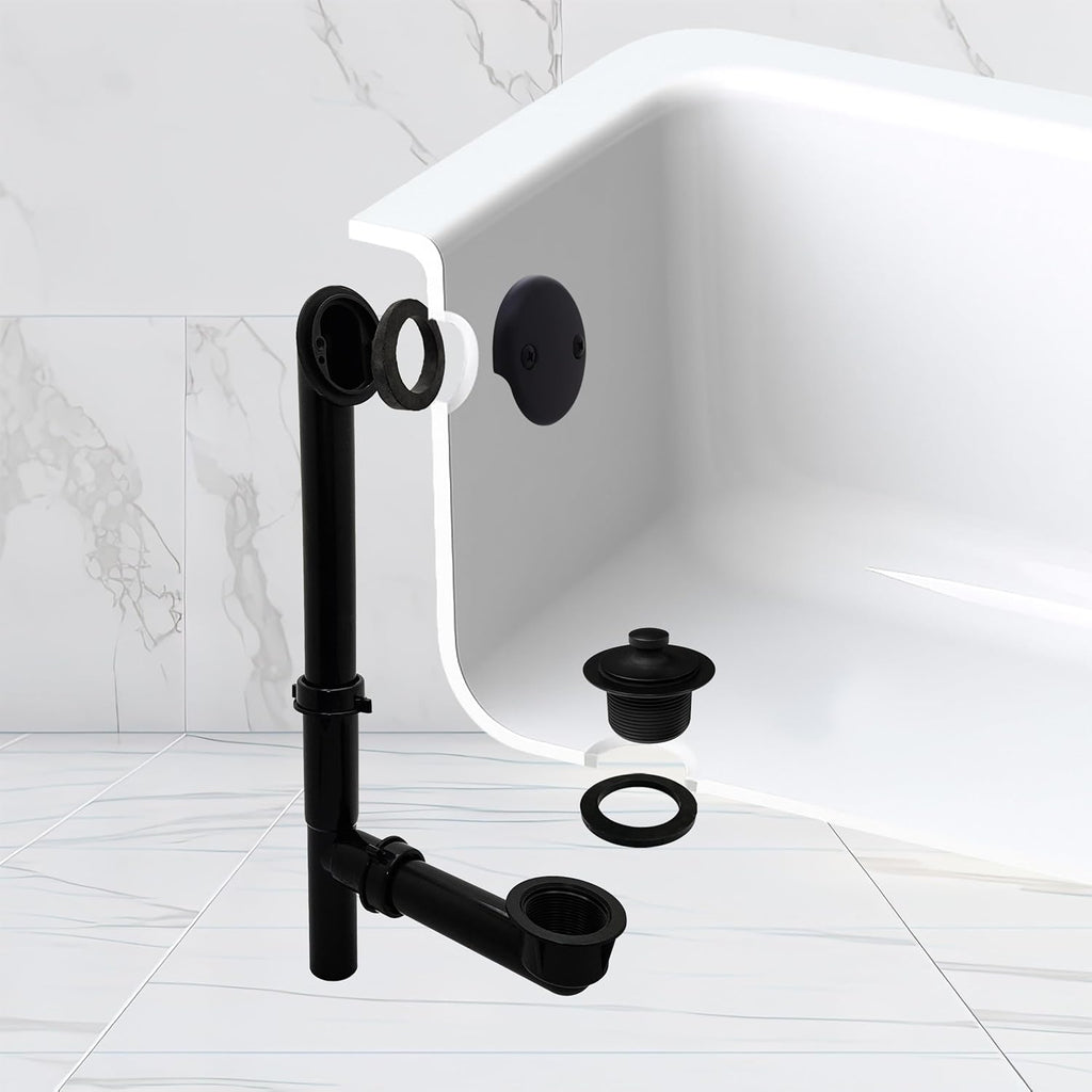 Westbrass 594144-4-62 14' Black Tubular Bath Waste & Overflow Assembly with Twist & Close Drain Plug and Two-Hole Faceplate, Matte Black (4-Pack)