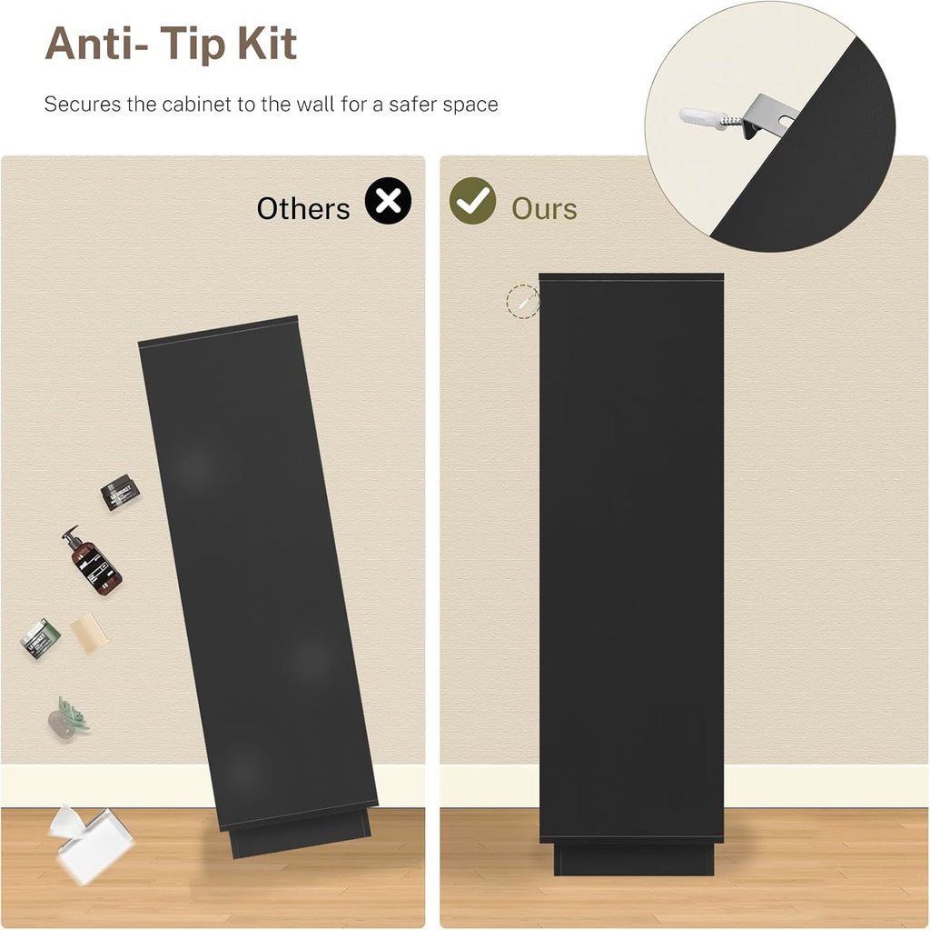 TEENFON 51.6' Tall Dresser for Bedroom with 7 Drawers, Black Dresser with Metal Slide, Bedroom Dressers, Wood Dressers & Chests of Drawers for Bedroom, Hallway, Black