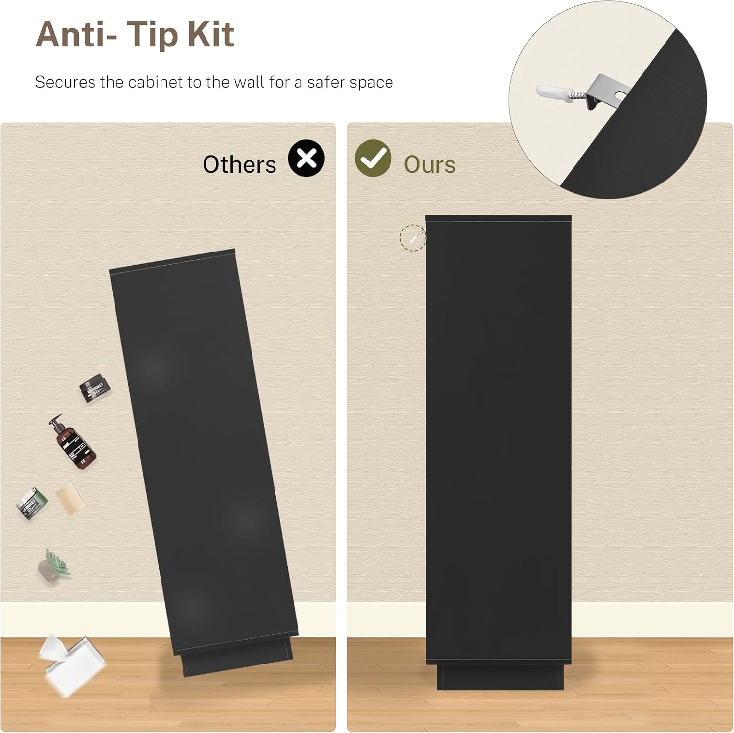 TEENFON 51.6' Tall Dresser for Bedroom with 7 Drawers, Black Dresser with Metal Slide, Bedroom Dressers, Wood Dressers & Chests of Drawers for Bedroom, Hallway, Black