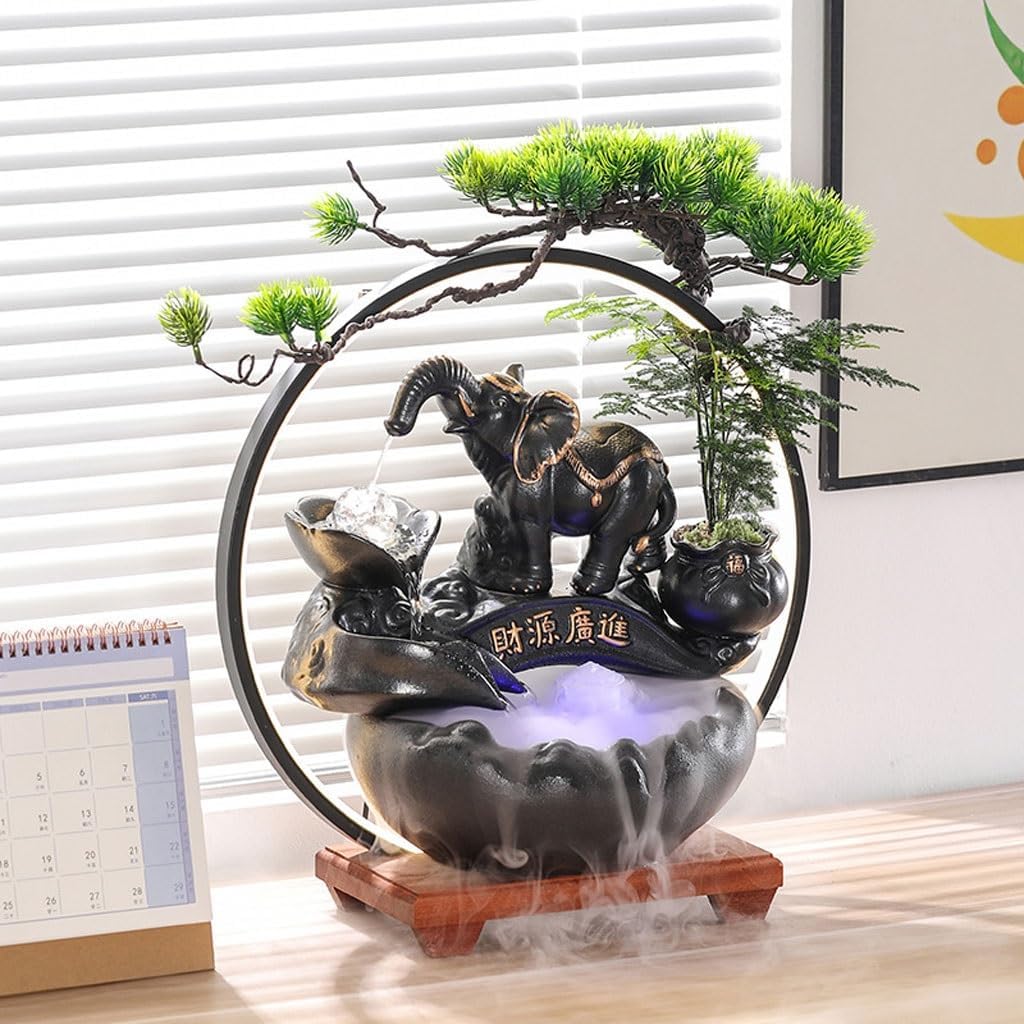 GUERNSEY Tabletop Fountain Chinese Style Living Room Porch Water Ornaments Office Desktop Fountain Ornaments Tea Room Art Decorations Indoor Waterfall Feature Indoor Fountain