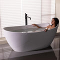 55'' High-back Stone Resin Freestanding Bathtub, Solid Surface Free Standing Tub, Contemporary Soaking Tub, Stand Alone Tub with Pop-up Drain and Overflow, Matte White (Oval)