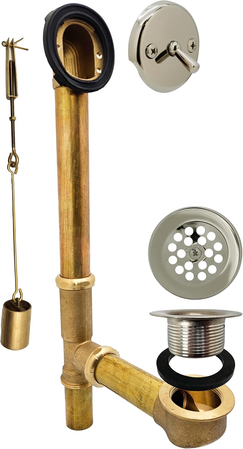 Westbrass A323-05 14' Bath Waste & Overflow Assembly with Trip Lever and Beehive Strainer Grid Drain, Polished Nickel