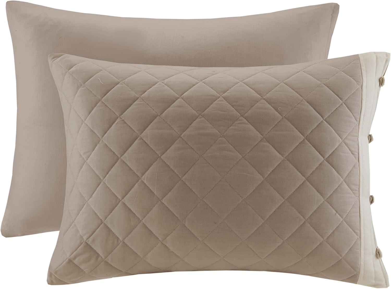 Madison Park Breanna 100% Cotton Fitted Bedspread Classic Traditional Design All Season, Lightweight, Bedding Set, Matching Shams, Queen(60' x80+24D), Diamond Quilted Khaki 4 Piece
