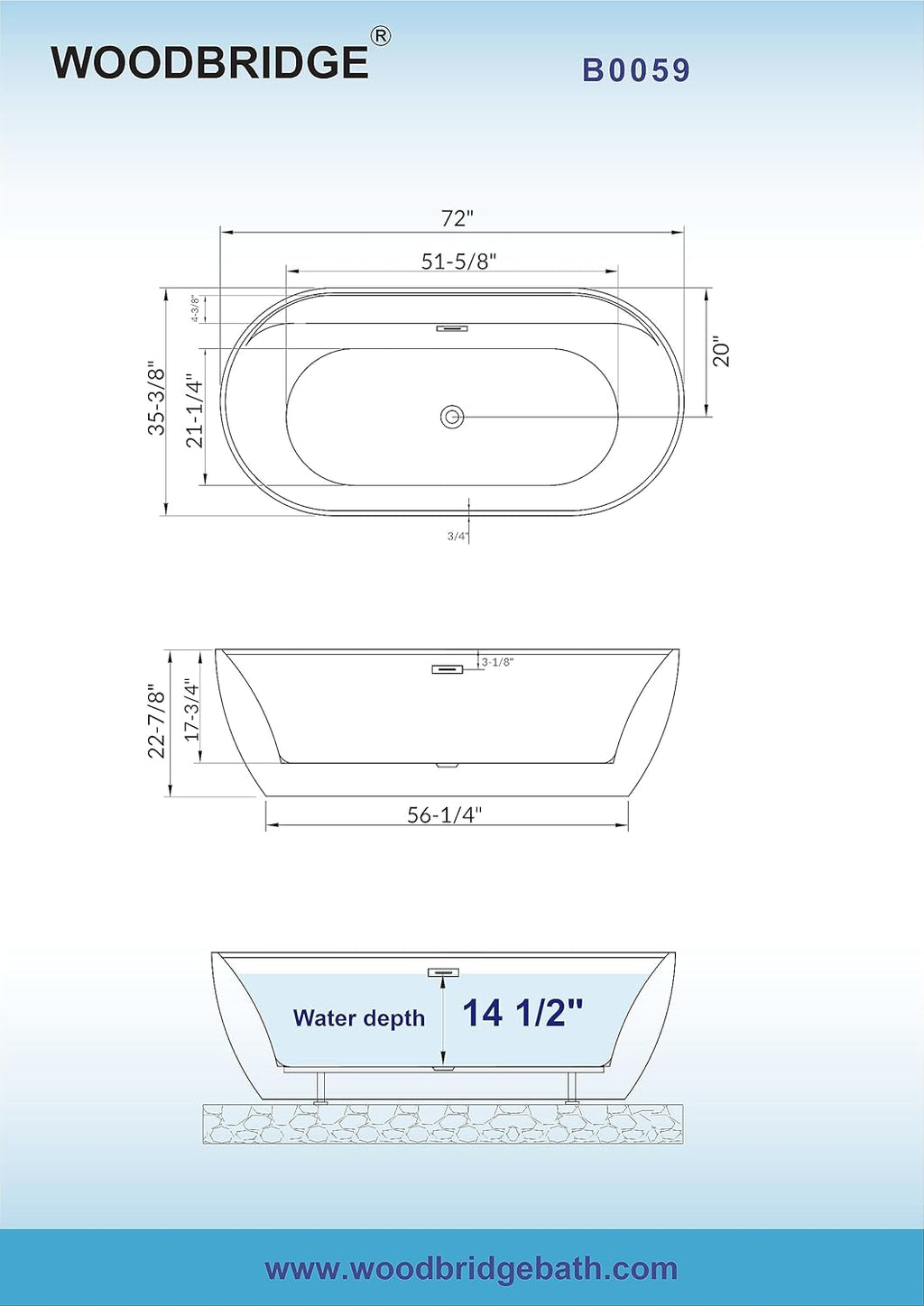 WOODBRIDGE 72' Acrylic Freestanding Bathtub Contemporary Soaking White Tub with Brushed Nickel Overflow and Drain,B0059BN