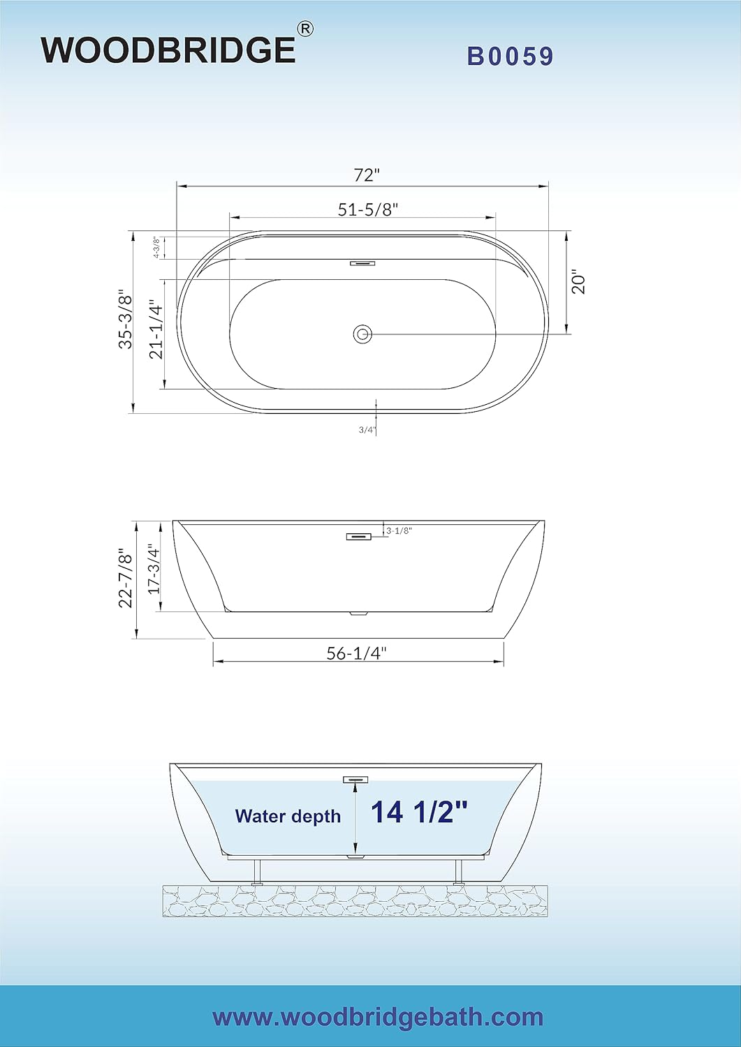 WOODBRIDGE 72' Acrylic Freestanding Bathtub Contemporary Soaking White Tub with Brushed Nickel Overflow and Drain,B0059BN