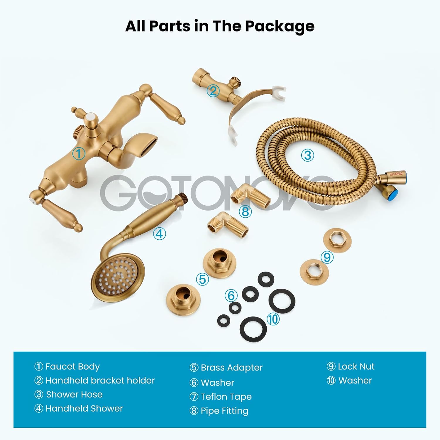 gotonovo 3 3/8 Vintage Bathtub Filler Wall Mount Clawfoot Tub Faucet Shower Kit with Handheld Shower 2-Functions Double Level Handle Modern Telephone Handheld Shower Antique Brass