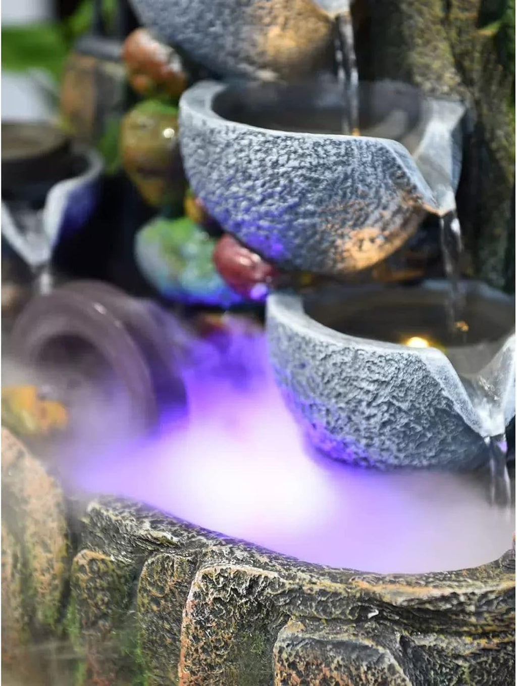 HIHELO Desktop Fountain Indoor Tabletop Fountain Waterfall Zen Meditation Indoor Waterfall Function with Automatic Pump Artificial Tree and Lighting Waterfall Water Fountain Outdoor (Size : Medium)