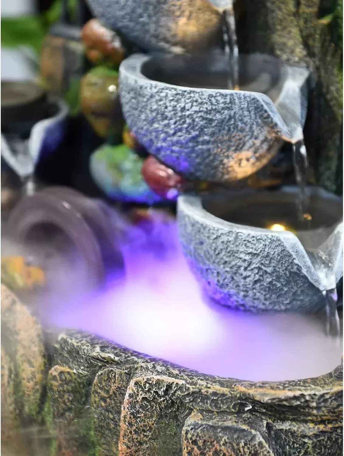 HIHELO Desktop Fountain 3 Tier Tabletop Fountain with Cascading Rocks Waterfall and Water Mist for Office Home Bedroom Study Room Decoration Water Fountain Outdoor (Size : Medium)