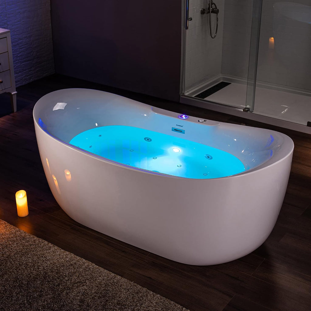 WOODBRIDGE 72' x 35-3/8' Whirlpool Water Jetted and Air Bubble Freestanding Heated Soaking Combination Bathtub with LED control panel, BJ400