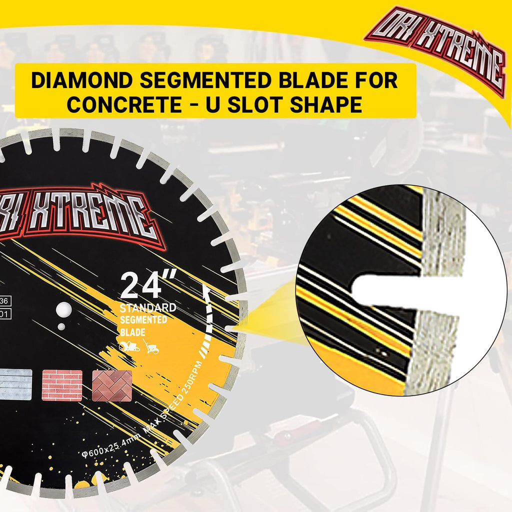 24 Inch Diamond Concrete Saw Blade, Segmented General Purpose Blade Dry/Wet Cutting Concrete, Reinforced Concrete, Green Concrete, Masonry 1' Arbor