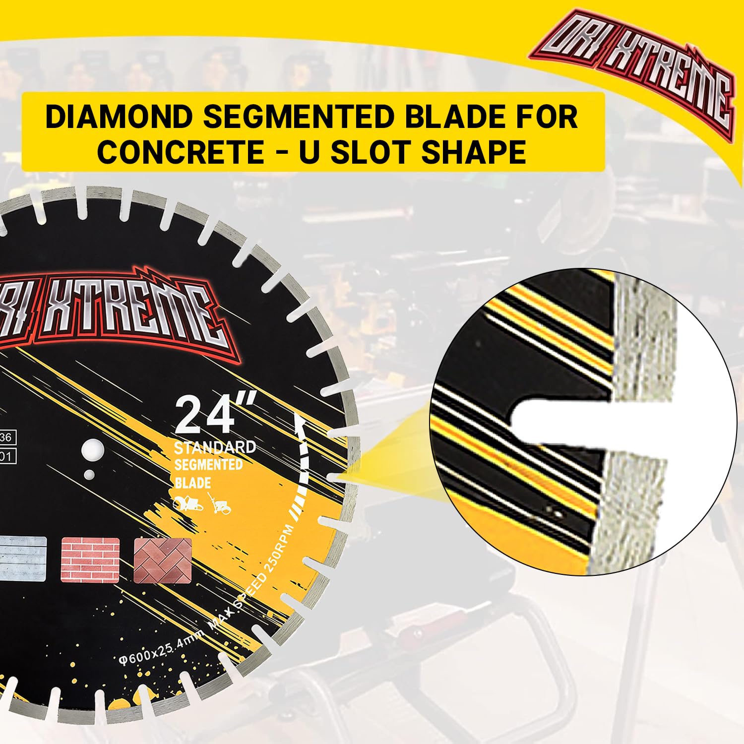 24 Inch Diamond Concrete Saw Blade, Segmented General Purpose Blade Dry/Wet Cutting Concrete, Reinforced Concrete, Green Concrete, Masonry 1' Arbor