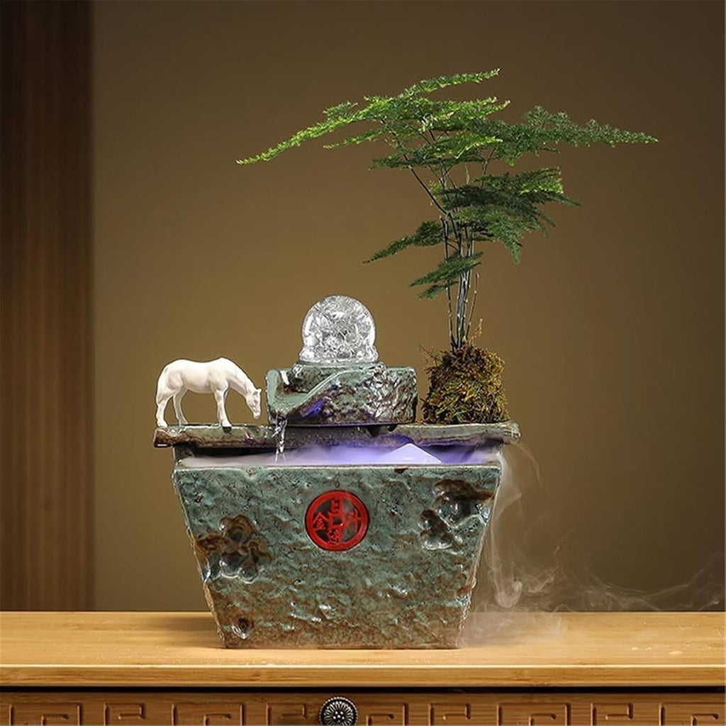 Tabletop Indoor Tabletop Fountains with Feng Shui Ball Ceramic Jar with Flowing Water Ornaments Decor